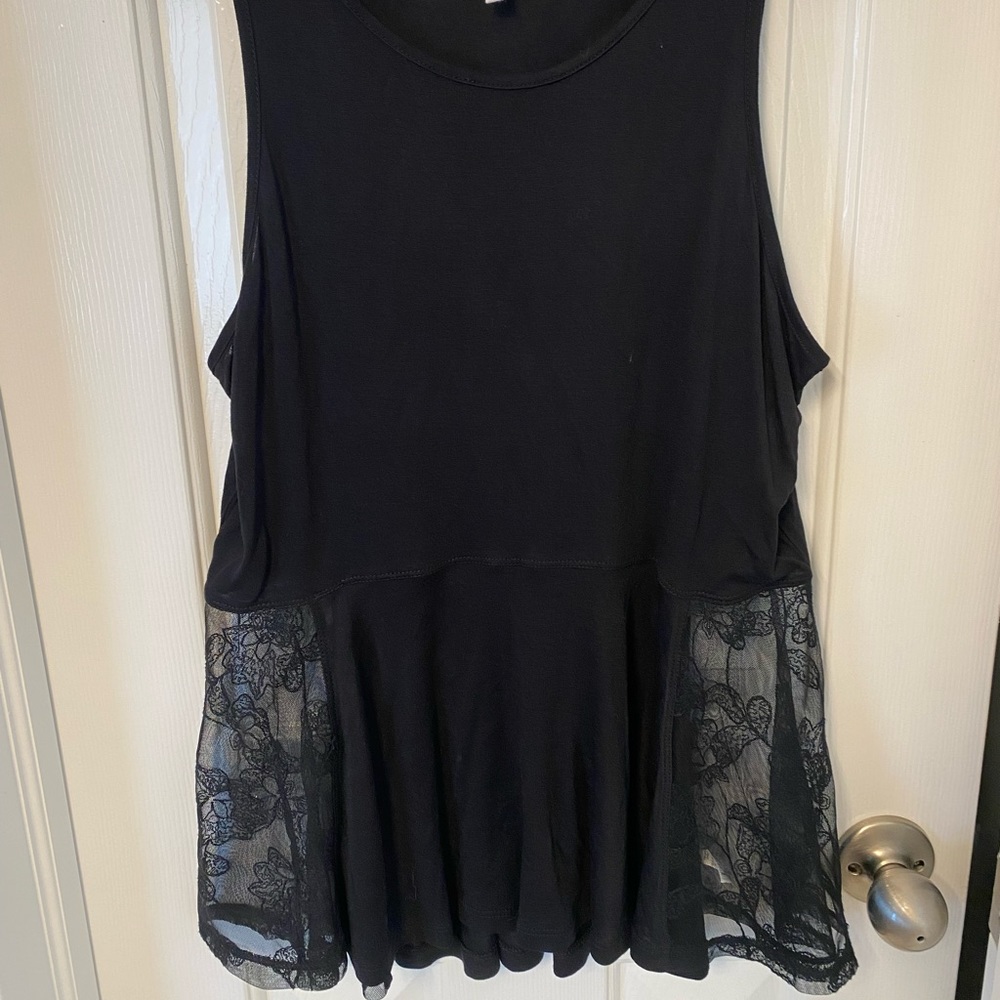 Black tank top with sheer floral sides, size L